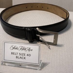 Saks Fifth Avenue Black Leather Belt with Silver Color Buckle Size 40